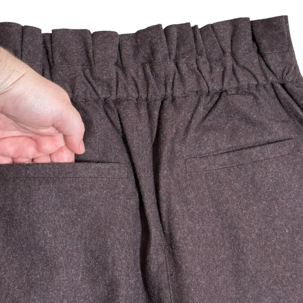 Ichi Antiquites Wool Tapered Pants Brown Elastic Waist Cozy Minimalist